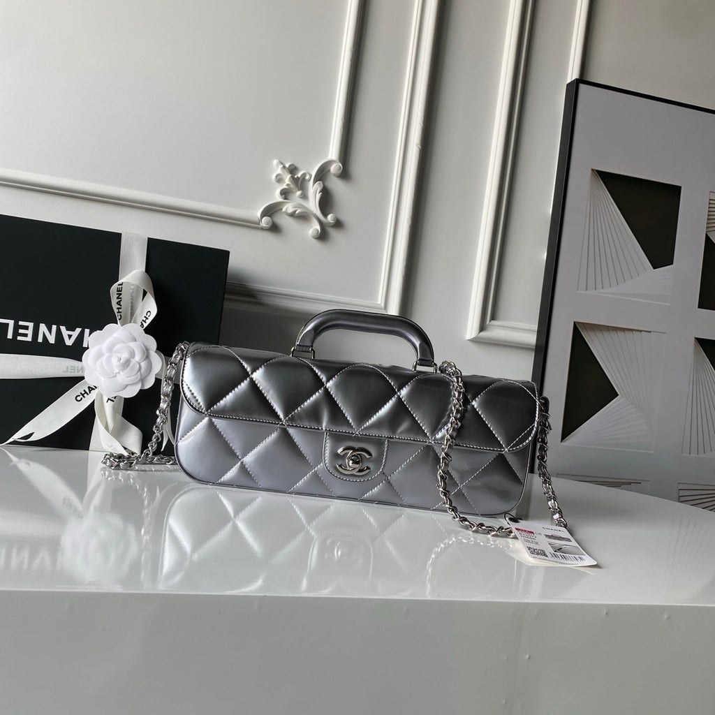 CHANEL 25S FLAP BAG 29 IN SILVER METALLIC CALFSKIN