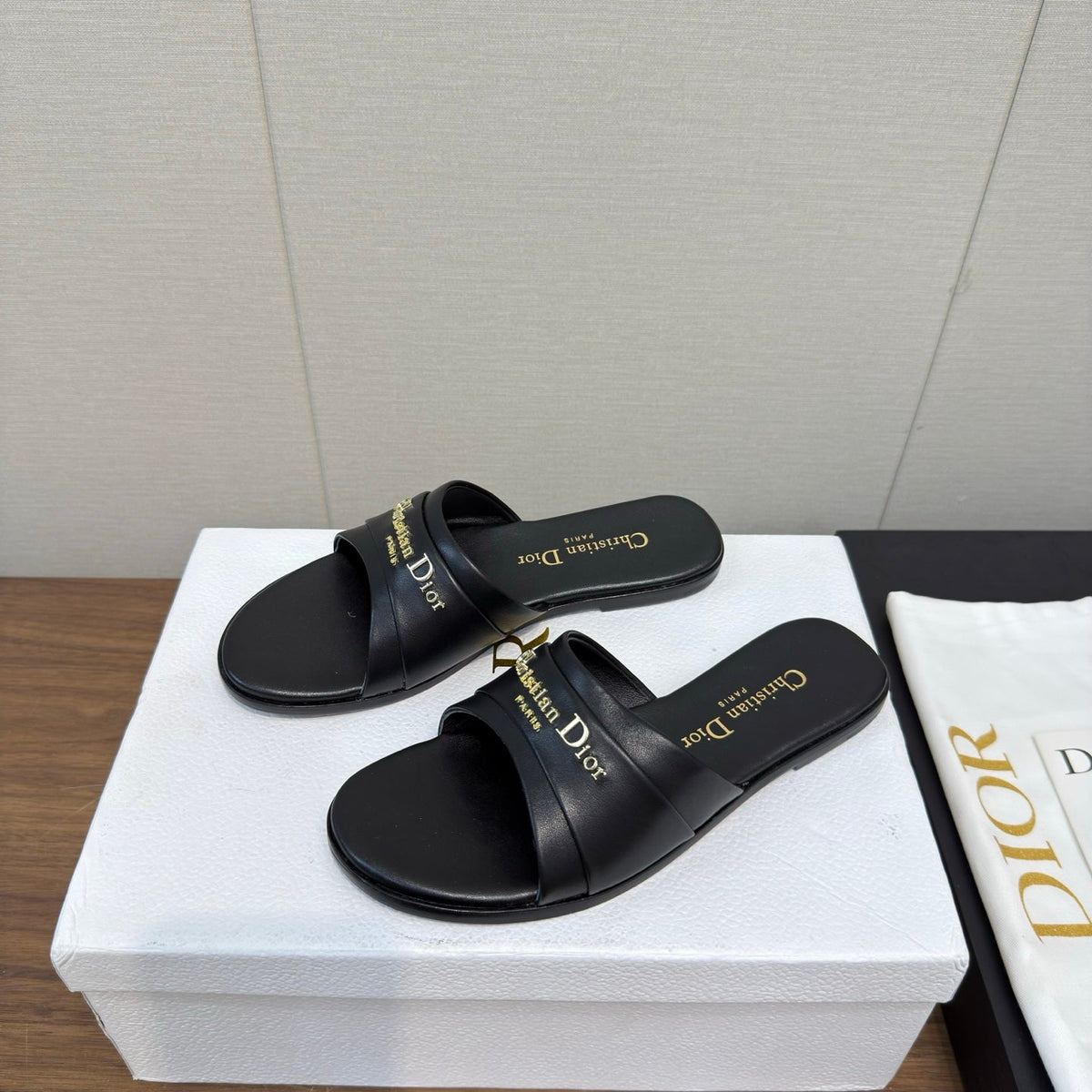 DIOR SANDAL 25S IN BLACK LAMBSKIN WITH GOLD HARDWARE