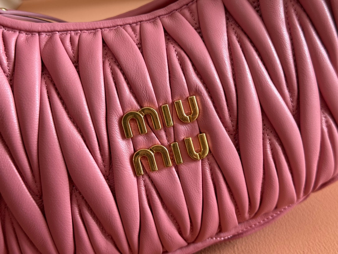 MIUMIU 26S MINI HOBO 20 BAG IN DUSTY ROSE PINK CALFSKIN GOLD HARDWARE