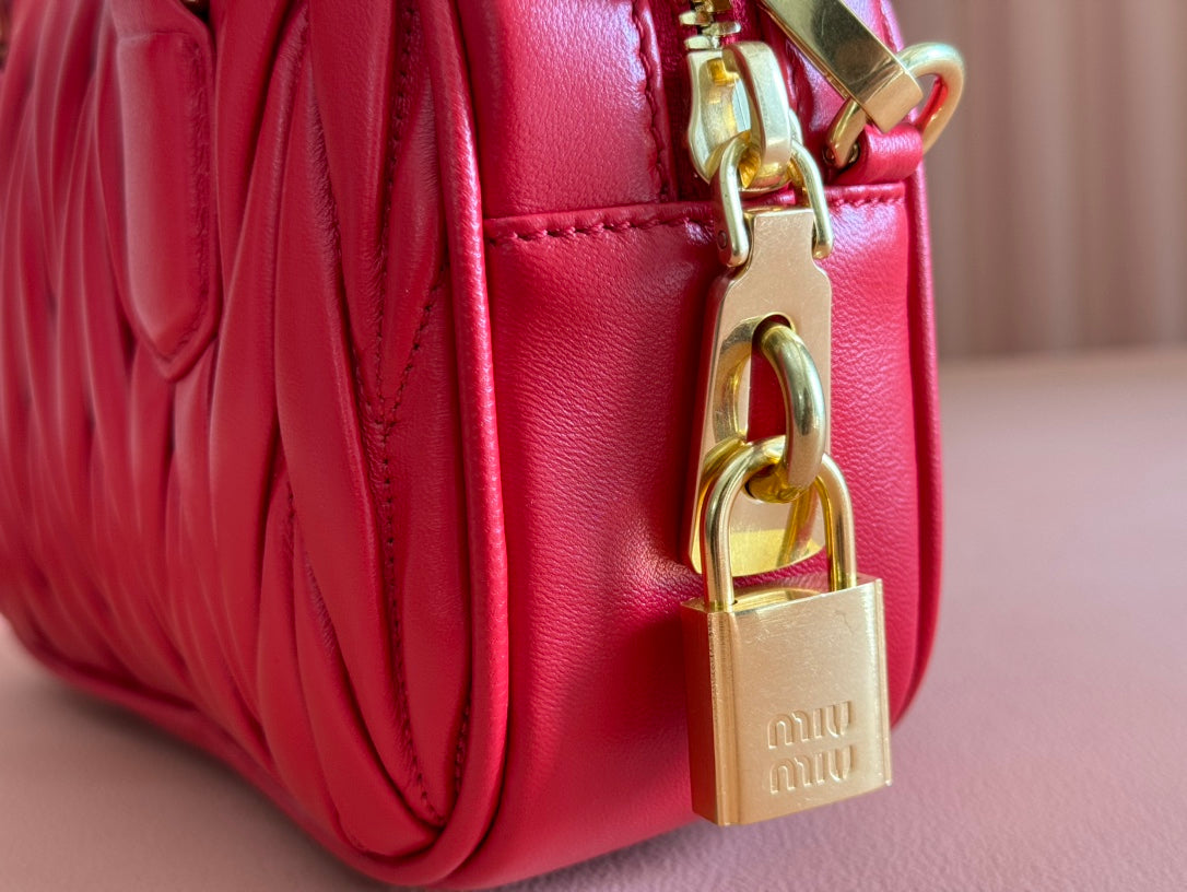 ARCADIE MATELASSÉ BAG 19 IN CERISE RED CALFSKIN GOLD HARDWARE