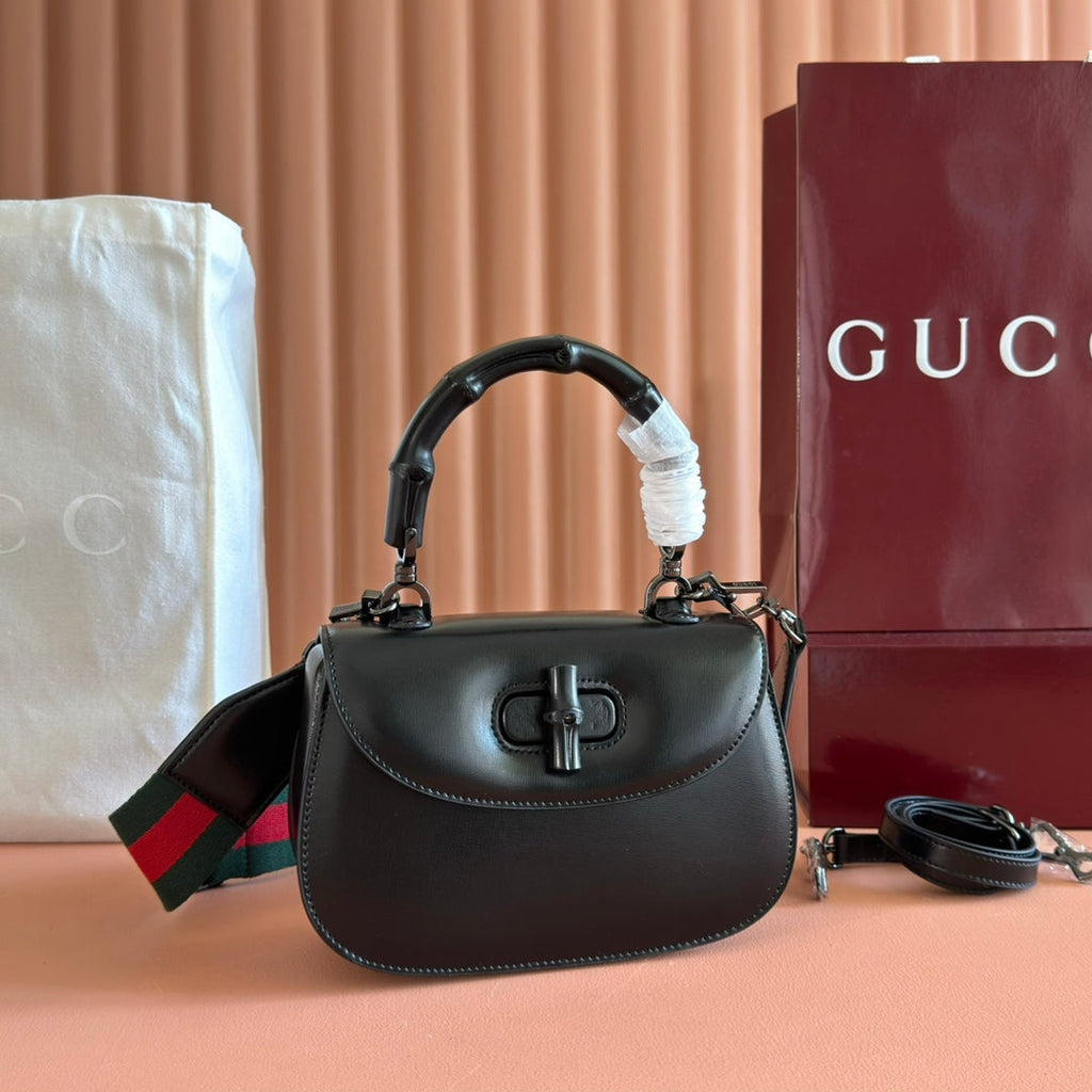 GUCCI BAMBOO MINI BAG 21 FULL BLACK IN CALFSKIN