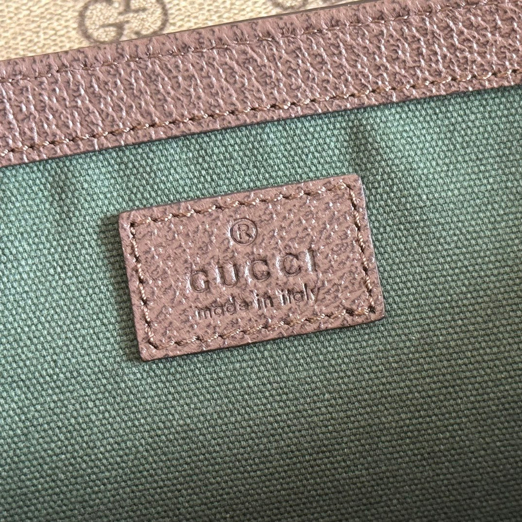 GUCCI 25S OPHIDIA SMALL SHOULDER BAG 24 CM IN BEIGE AND BROWN CALFSKIN