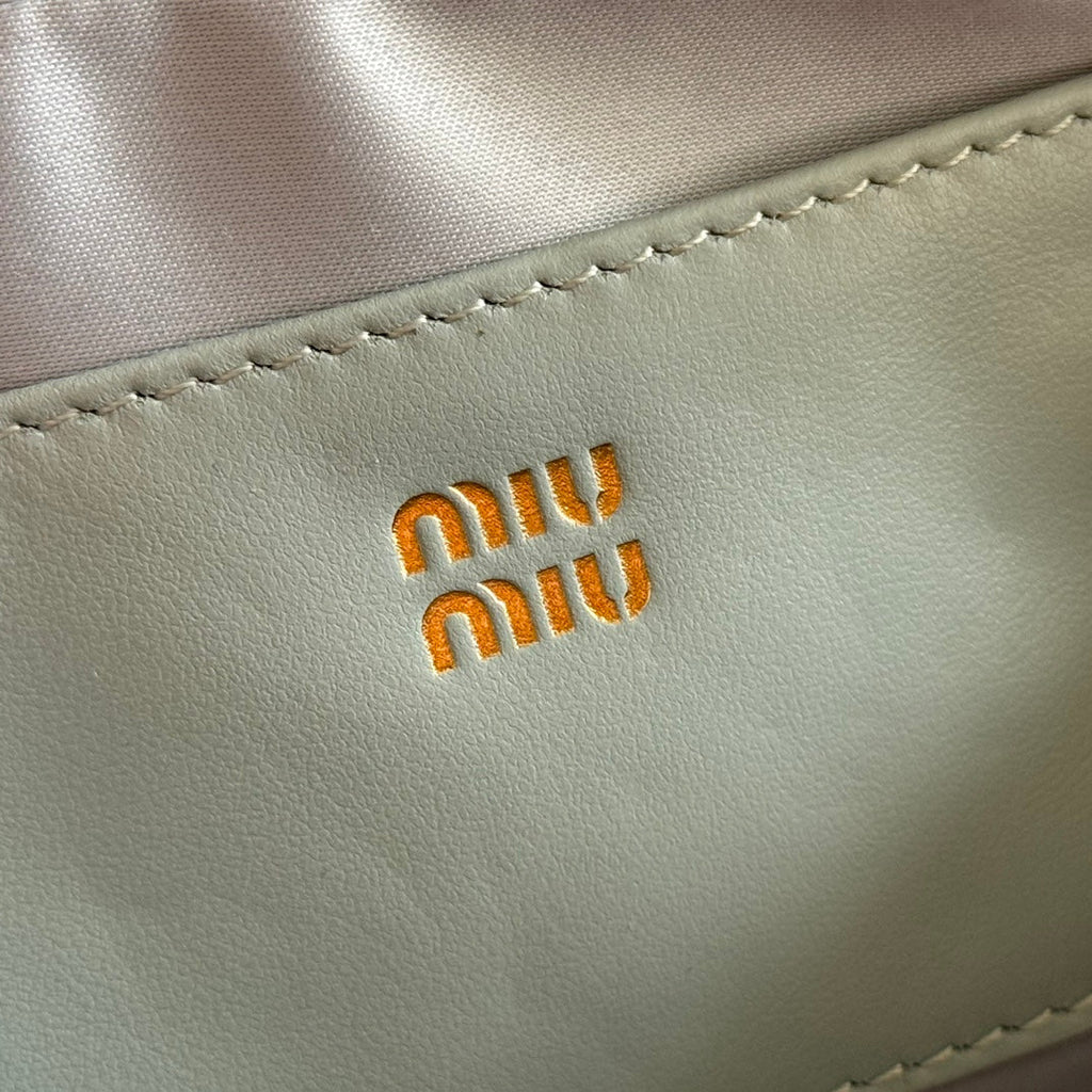 MIUMIU 26S ARCADIE BAG 19 IN SAGE GRAY CALFSKIN GOLD HARDWARE
