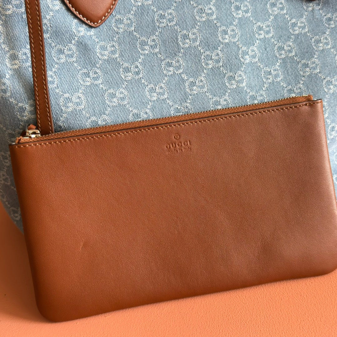 GUCCI 25S TOTISSIMA LARGE TOTE BAG 30 IN BLUE AND WHITE CANVAS