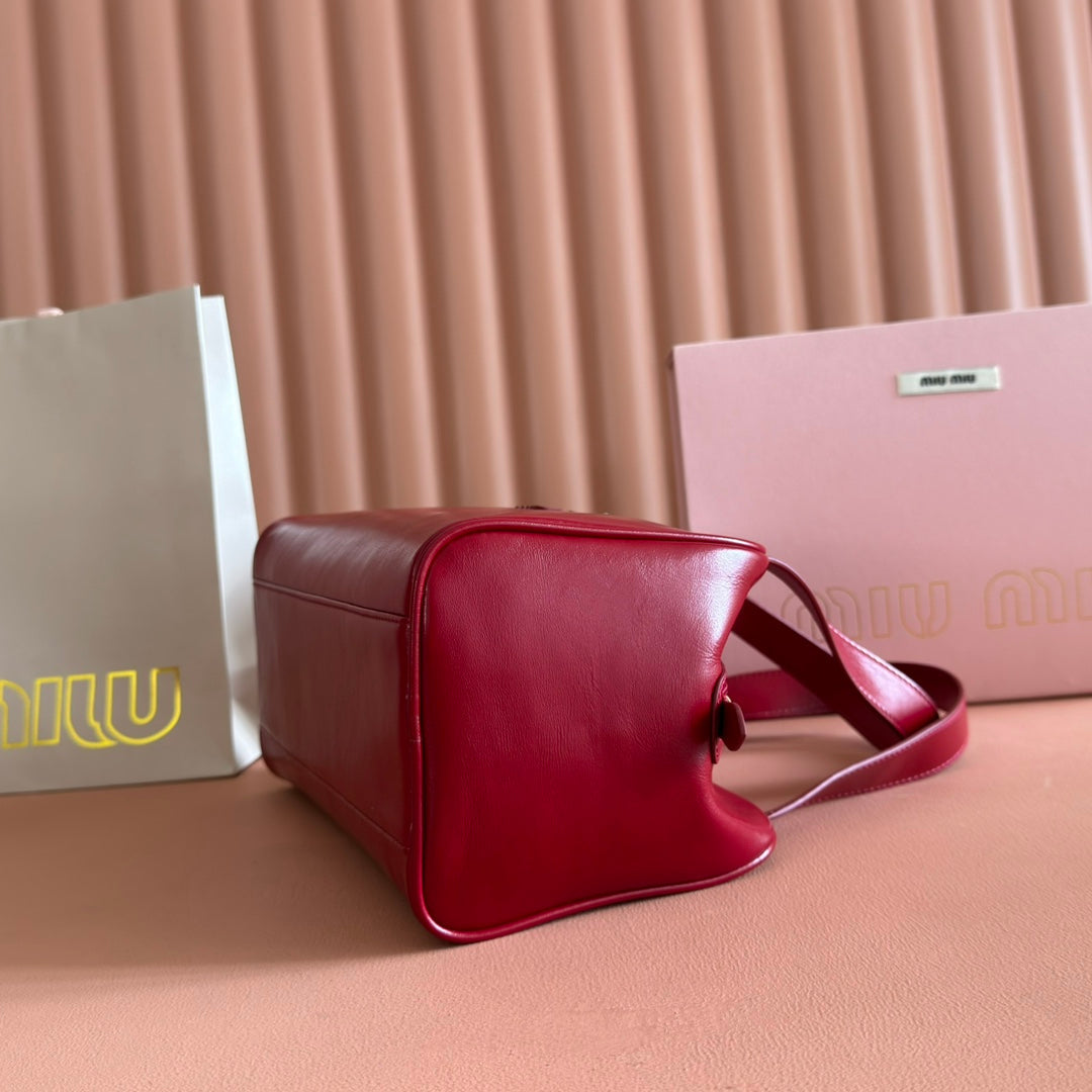 MIUMIU 26S TOP-HANDLE BAG 28 IN DARK RED CALFSKIN GOLD HARDWARE