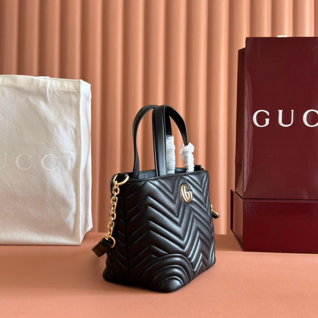 GUCCI 25S SMALL TOTE BAG 29 CM IN BLACK CALFSKIN WITH GOLD HARDWARE