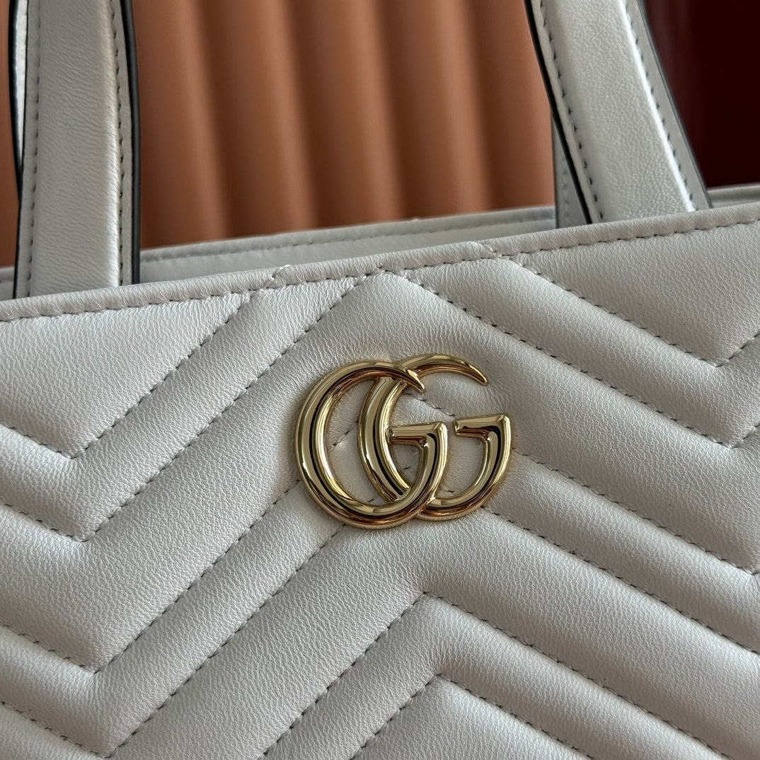 GUCCI 25S SMALL TOTE BAG 29 CM IN WHITE CALFSKIN WITH GOLD HARDWARE