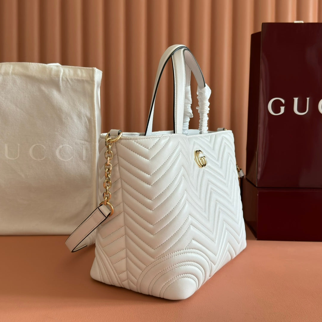GUCCI 25S SMALL TOTE BAG 39 CM IN WHITE CALFSKIN WITH GOLD HARDWARE