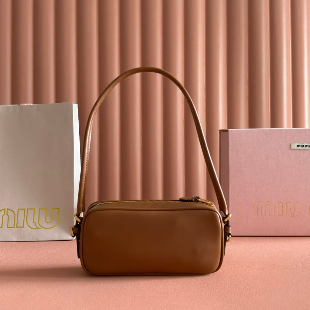 MIUMIU 26S POUCH BAG 20 IN TAN BROWN CALFSKIN GOLD HARDWARE