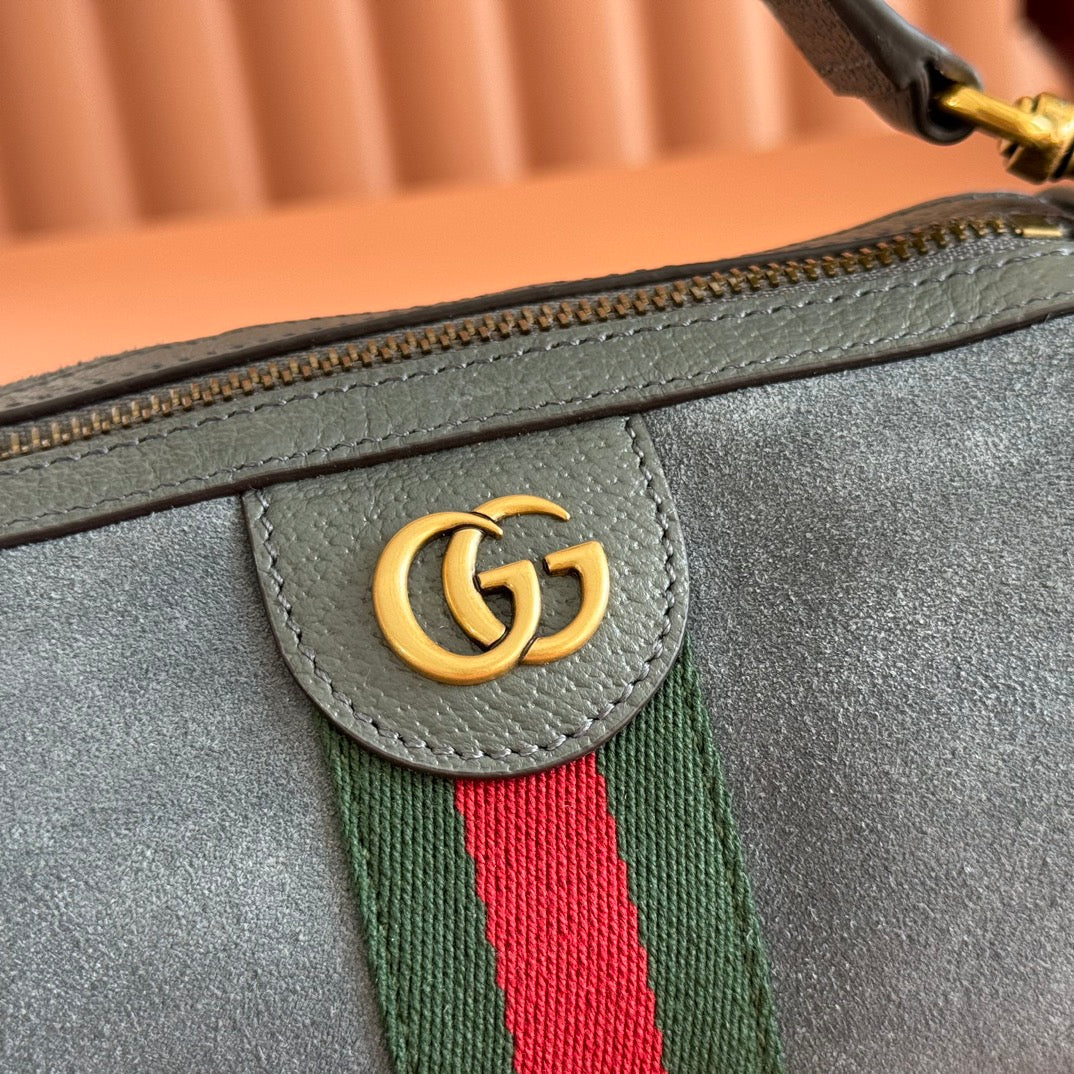 GUCCI 25S OPHIDIA MINI SHOULDER BAG 19 CM IN GREY SUEDE