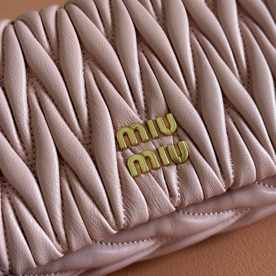 MIUMIU 26S MATELASSE MINI BAG 18 IN PINK CALFSKIN GOLD HARDWARE