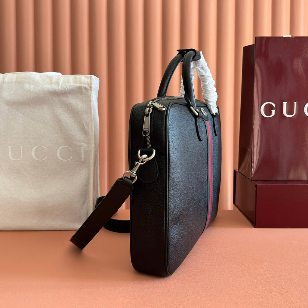 GUCCI 25S OPHIDIA LARGE DOCUMENT CASE 40 CM IN BLACK CALFSKIN