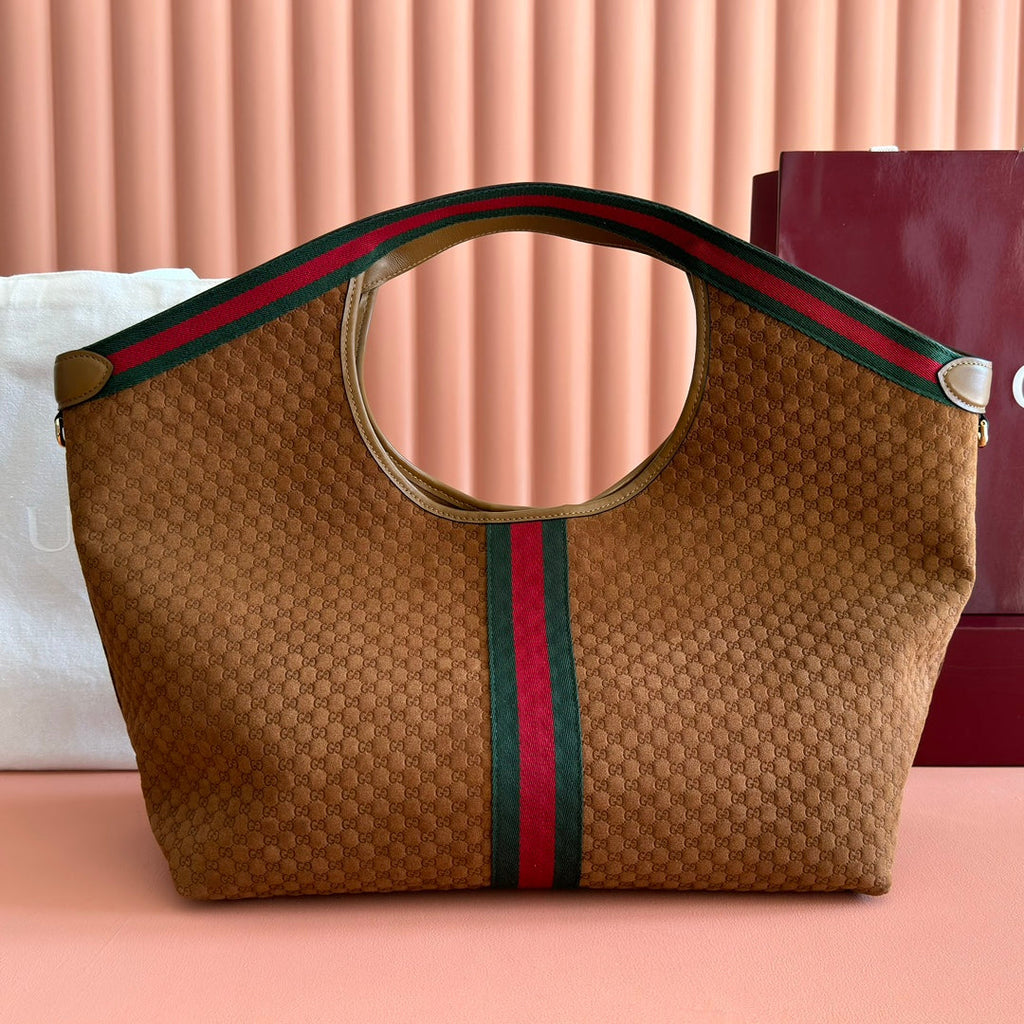 GUCCI 25S GIGLIO LARGE TOTE BAG 60 CM IN BROWN CANVAS