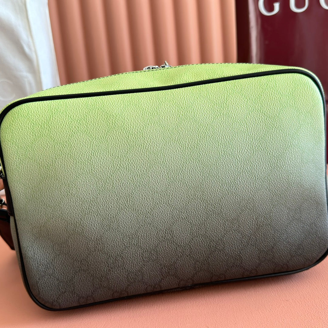 GUCCI 25S SHOULDER BAG 29 CM IN NEON GREEN TO DARK GRAY OMBRÉ CALFSKIN