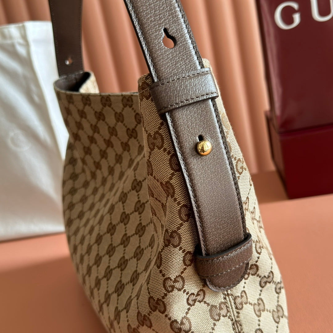 GUCCI 25S BEATRIX LARGE TOTE BAG 35 CM IN DARK BEIGE AND BROWN CANVAS