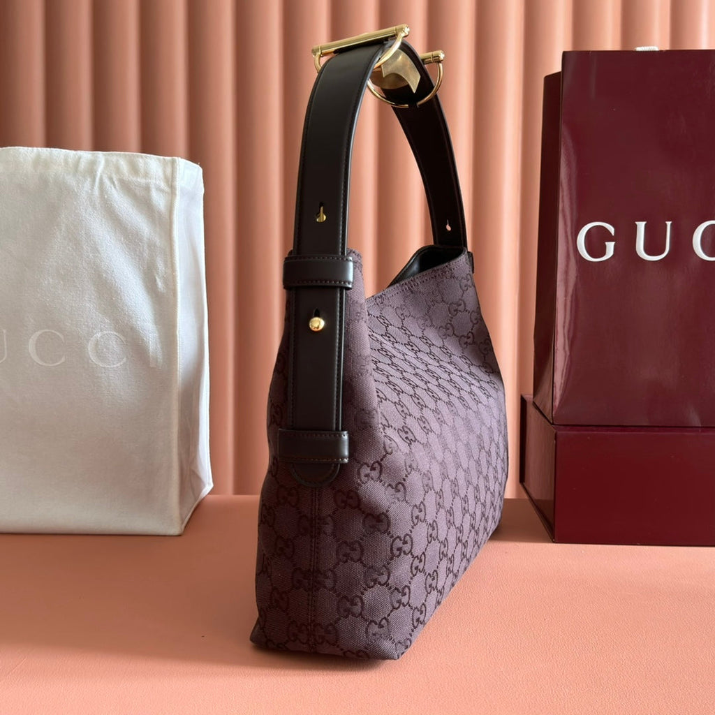 GUCCI 25S BEATRIX LARGE TOTE BAG 35 CM IN DARK CHOCOLATE BROWN CANVAS