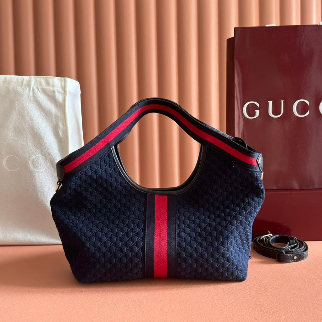 GUCCI 25S GIGLIO LARGE TOTE BAG 25 CM IN CHARCOAL GRAY CANVAS