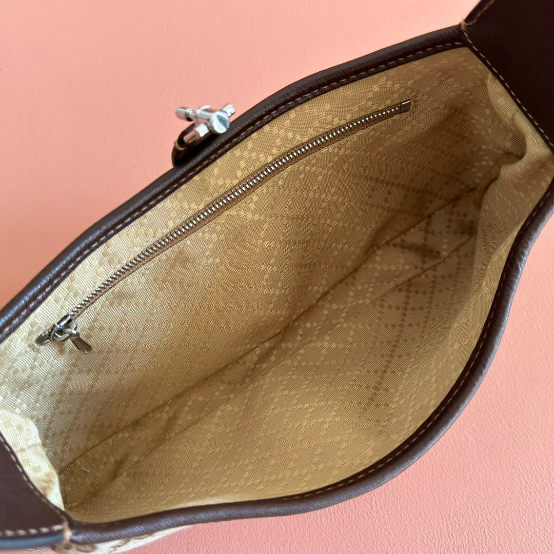 GUCCI 25S JACKIE MONOGRAM 27 CM IN LIGHT BROWN CANVAS AND CALFSKIN