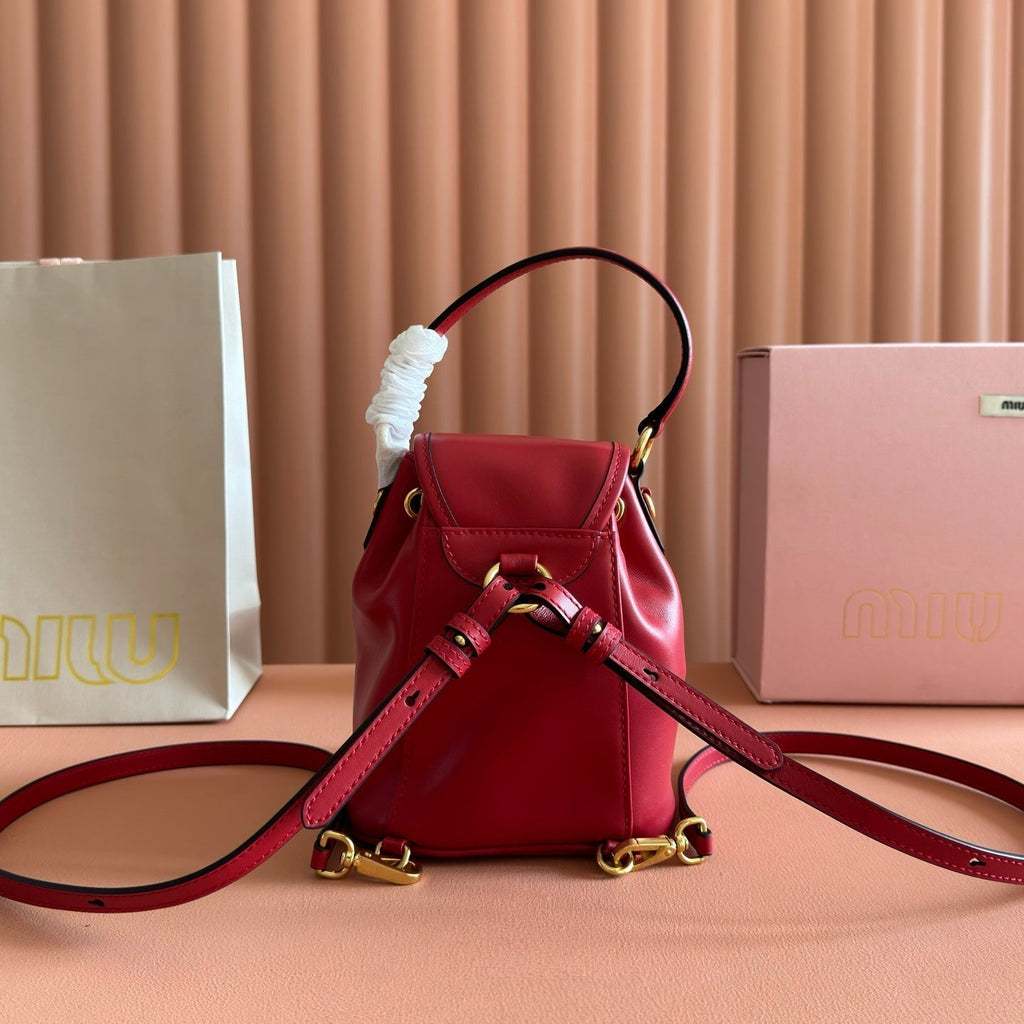 MIUMIU 26S MINI-BACKPACK 17 IN DARK RED CALFSKIN GOLD HARDWARE