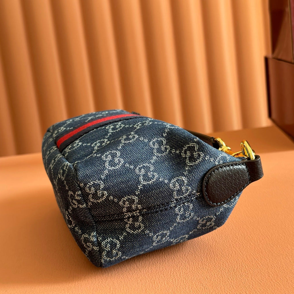 GUCCI 26S GIGLIO TOP HANDLE BAG 19 IN BLUE AND WHITE DENIM
