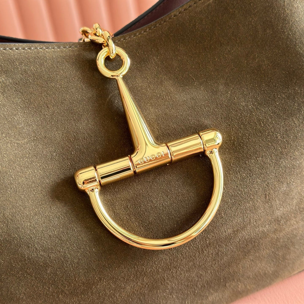 GUCCI 26S SOFTBIT SHOULDER BAG 46 IN DARK BROWN SUEDE