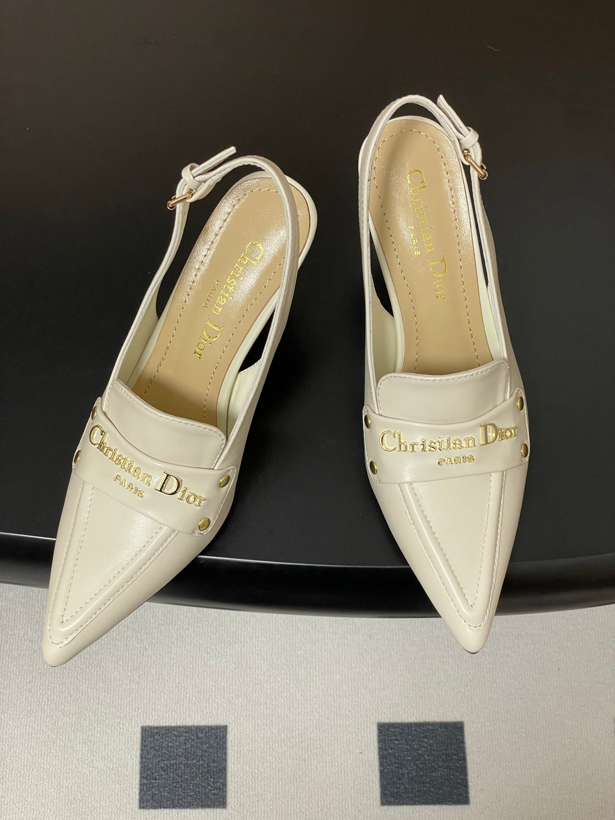 DIOR 25S BOY SLINGBACK HIGH HEELS 85 MM IN WHITE LAMBSKIN