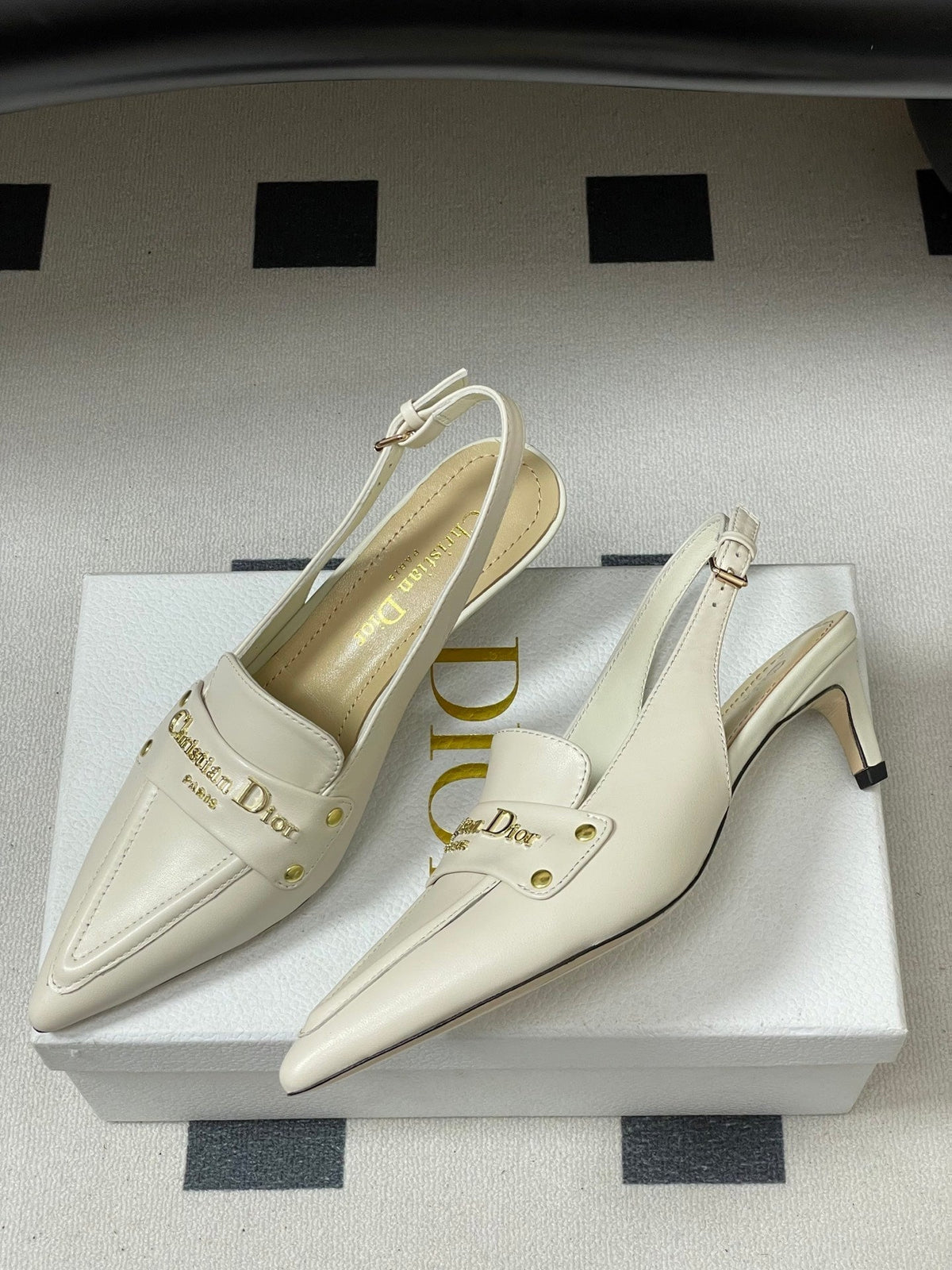 DIOR 25S BOY SLINGBACK HIGH HEELS 50 MM IN WHITE LAMBSKIN