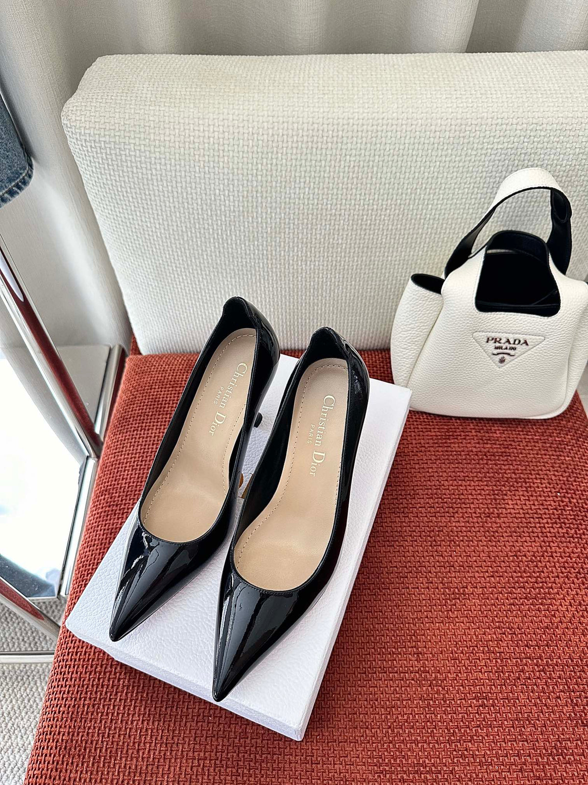 DIOR TRIBALES HIGH HEELS 80 MM 25S IN BLACK GLOSSY LEATHER
