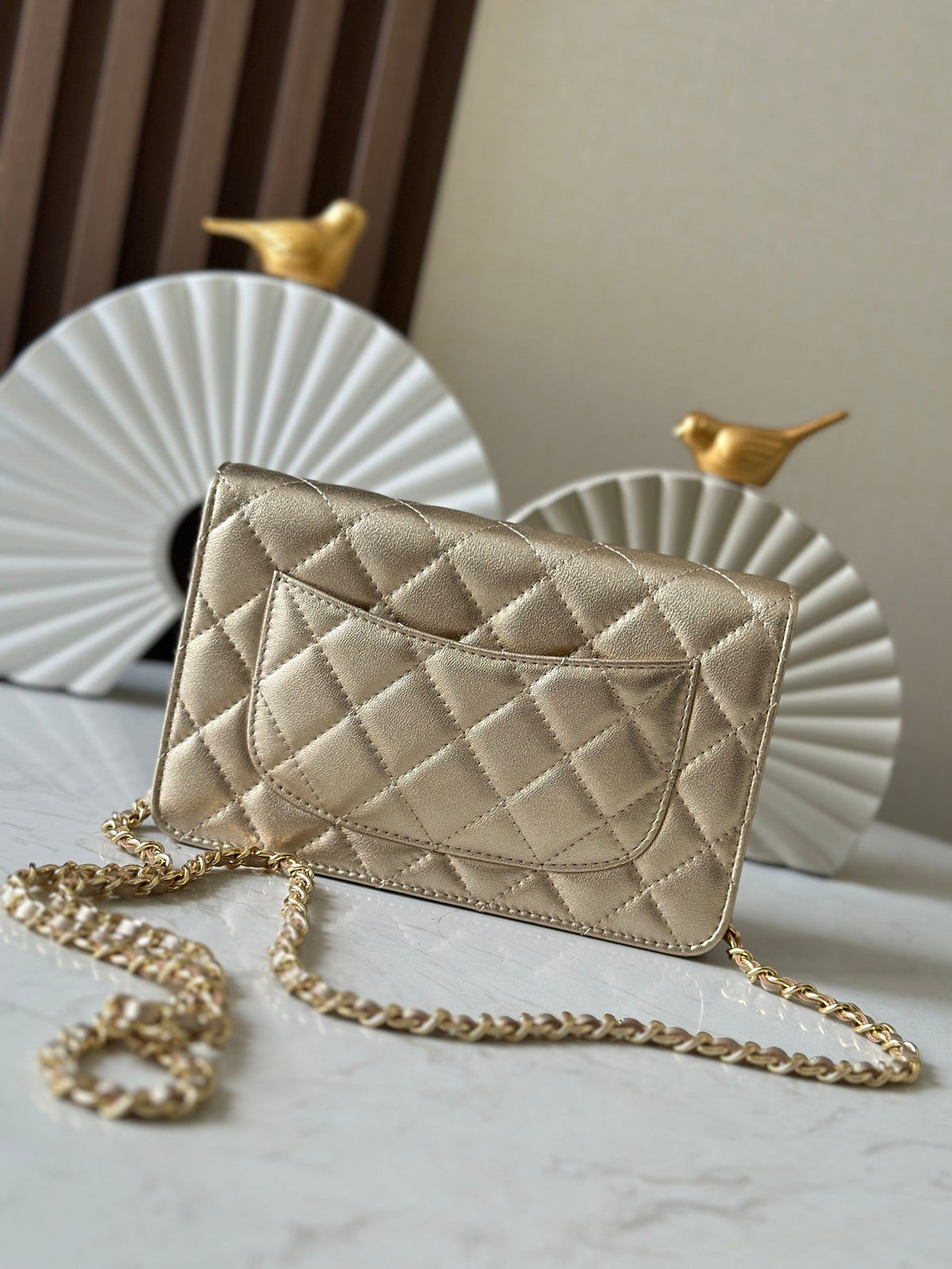 CHANEL 25S WALLET ON CHAIN 19 IN LIGHT GOLD LAMBSKIN