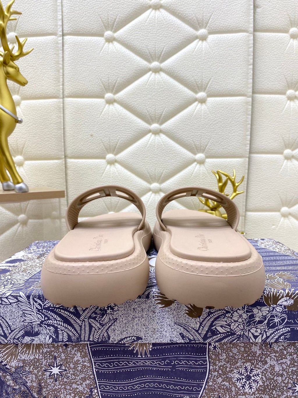 DIOR FLAT SLIDES 25S IN BEIGE TPU