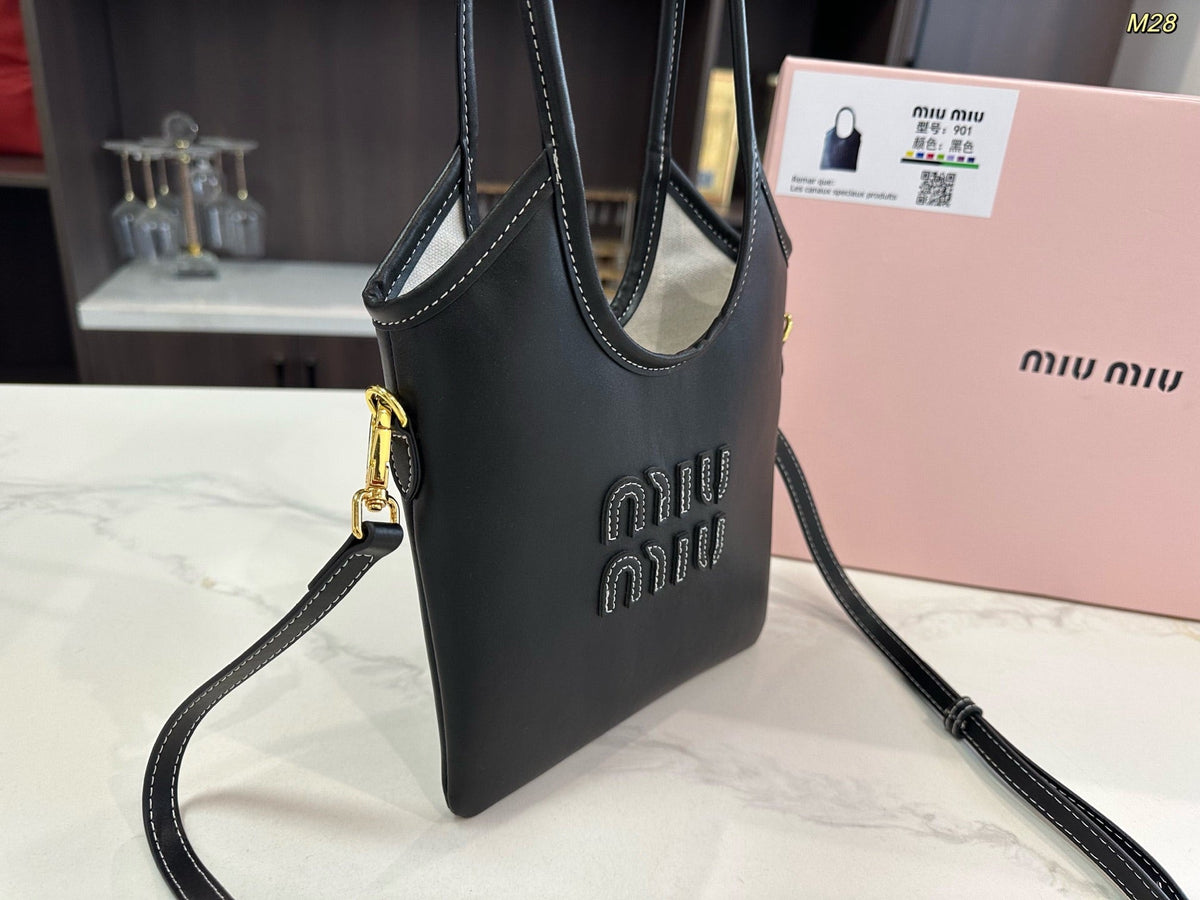 IVY MINI TOTE BAG 20 IN BLACK CALFSKIN