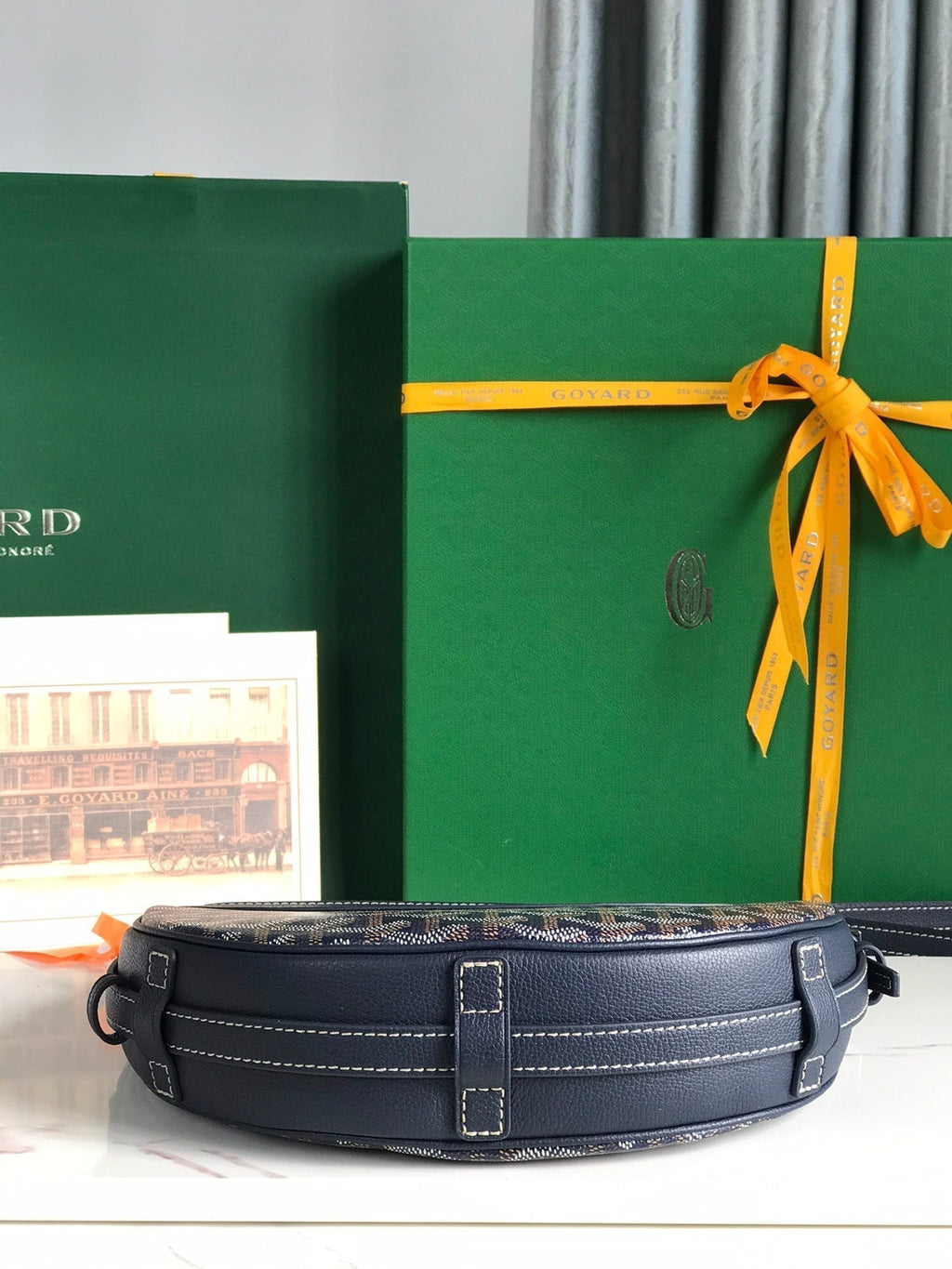 HIRONDELLE BAG 25 IN NAVY BLUE LAMBSKIN AND GOYARDINE CANVAS