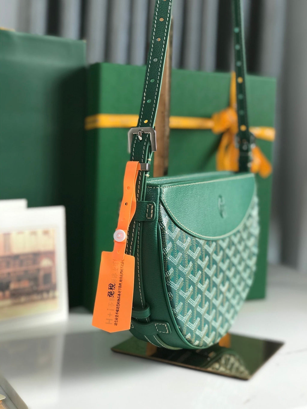 HIRONDELLE BAG 25 IN GREEN LAMBSKIN AND GOYARDINE CANVAS