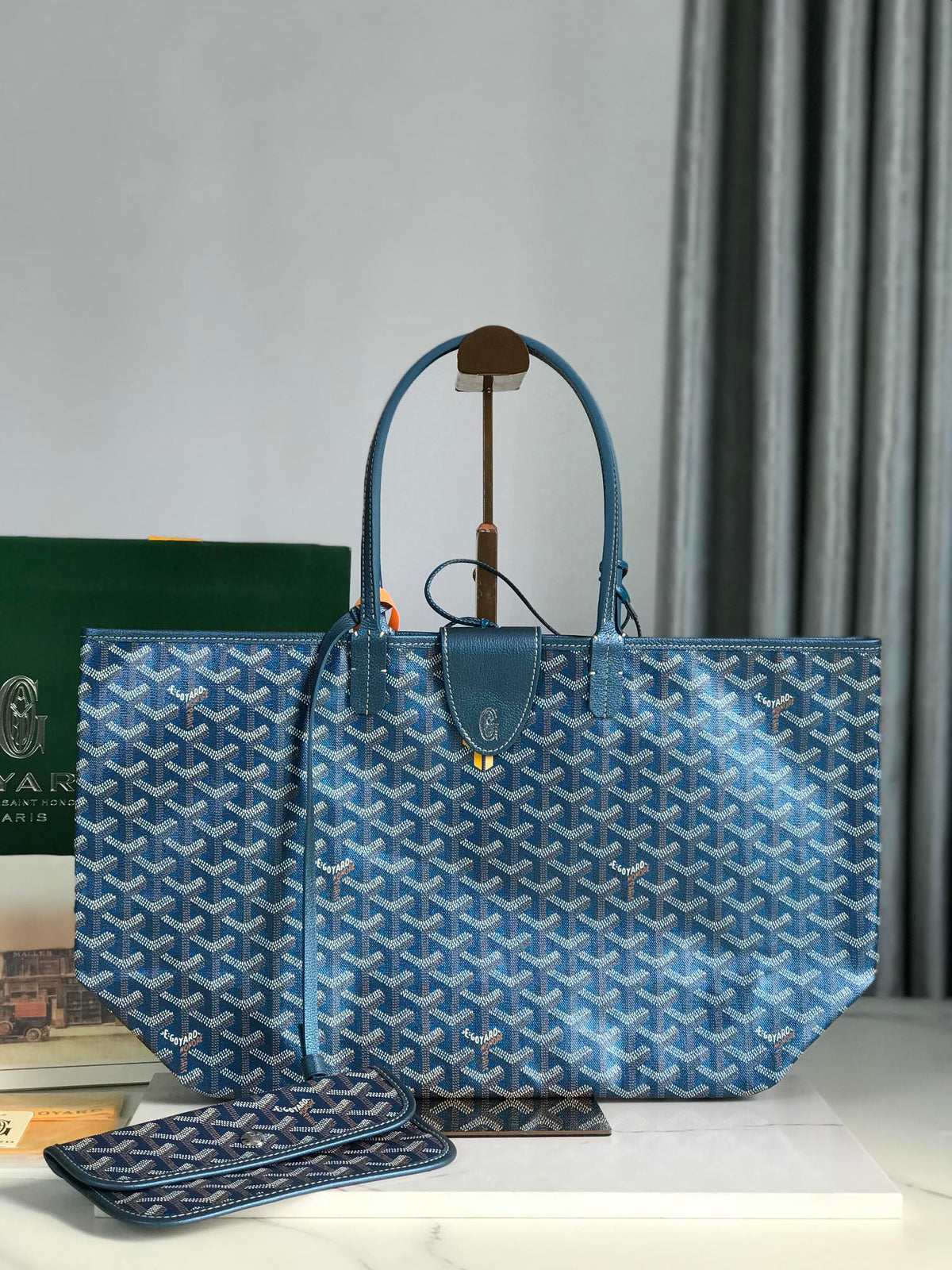 SAINT LOUIS PM 34 IN NAVY BLUE GOYARDINE CANVAS AND CALFSKIN