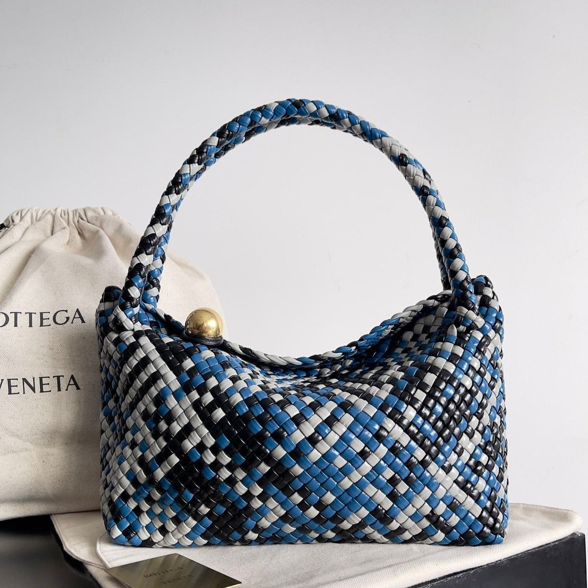 TOSCA SHOULDER BAG 27 IN BLUE MIX BLACK AND WHITE LAMBSKIN