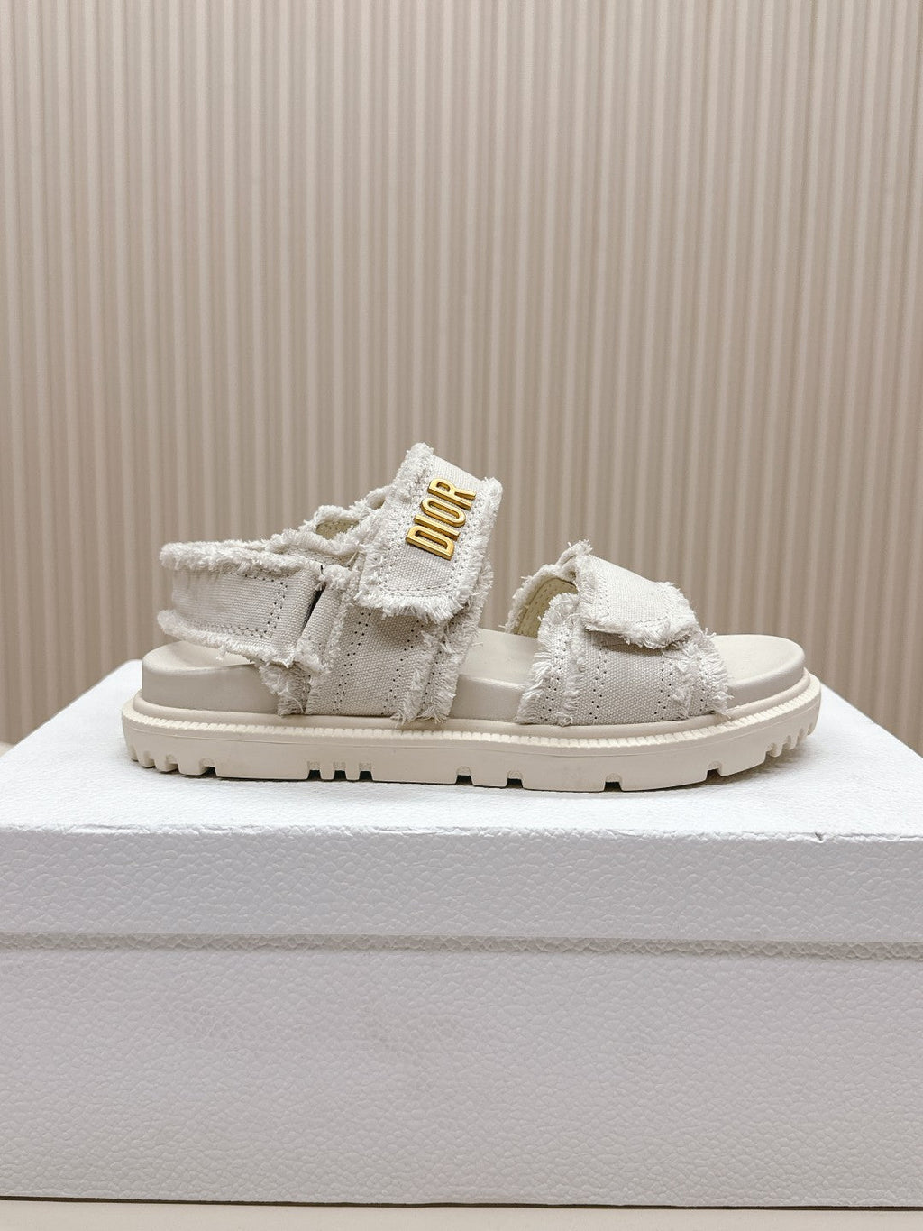 DIOR BACK-STRAP SANDALS 25S IN WHITE DENIM AND CALFSKIN WITH GOLD HARDWARE