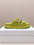 DIOR CLASSIC DOUBLE-STRAP SLIDES 25S IN OLIVE YELLOW CALFSKIN