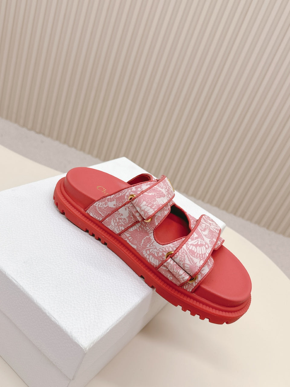 DIOR CLASSIC DOUBLE-STRAP SLIDES 25S IN DARK PINK FABRIC AND CALFSKIN