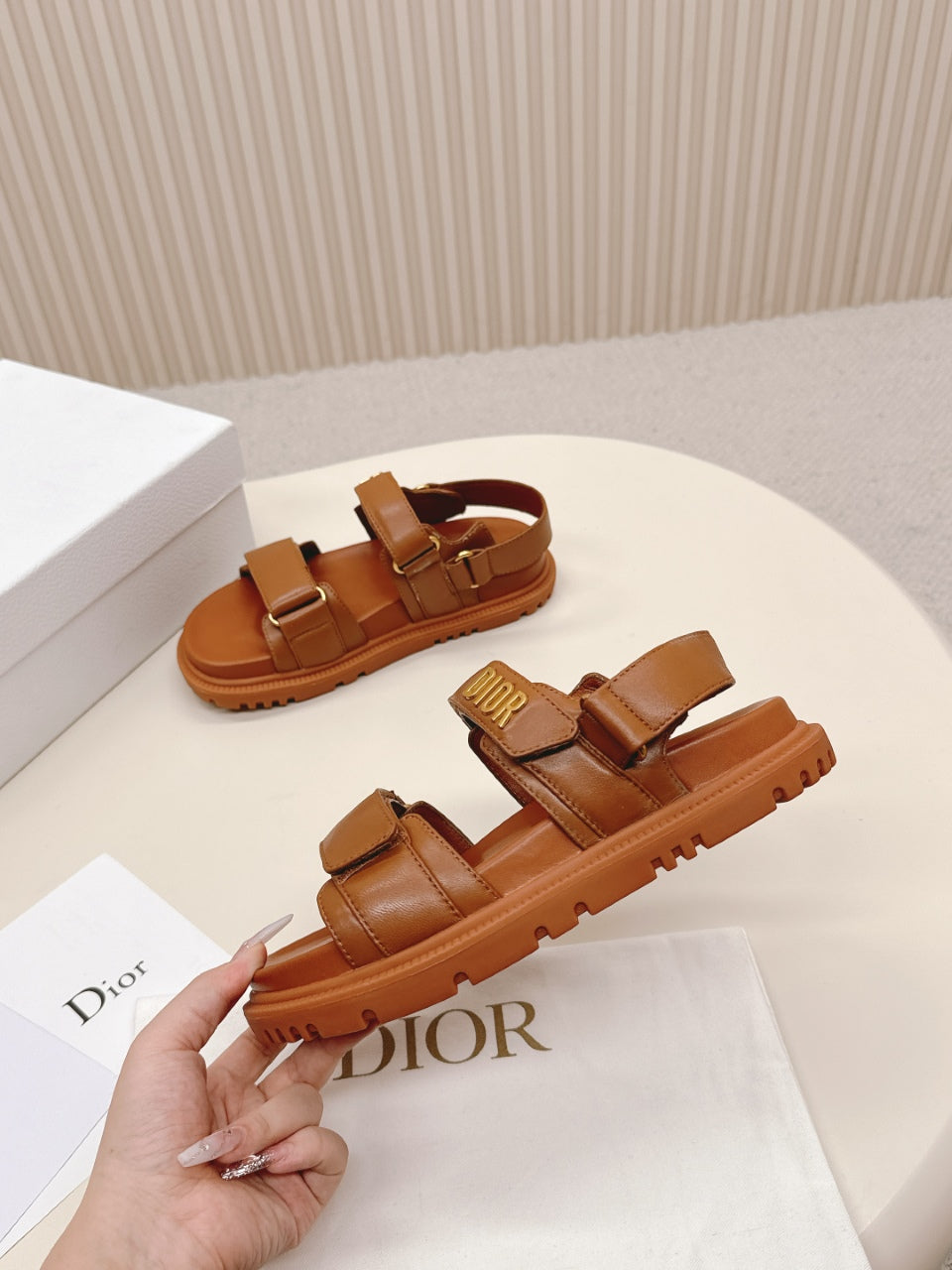 DIOR BACK-STRAP SANDALS 25S IN BRICK BROWN CALFSKIN WITH SILVER HARDWARE
