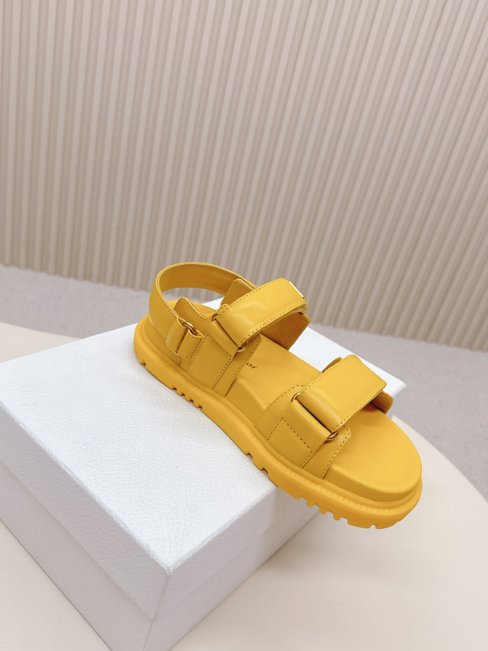 DIOR BACK-STRAP SANDALS 25S IN YELLOW CALFSKIN WITH GOLD HARDWARE