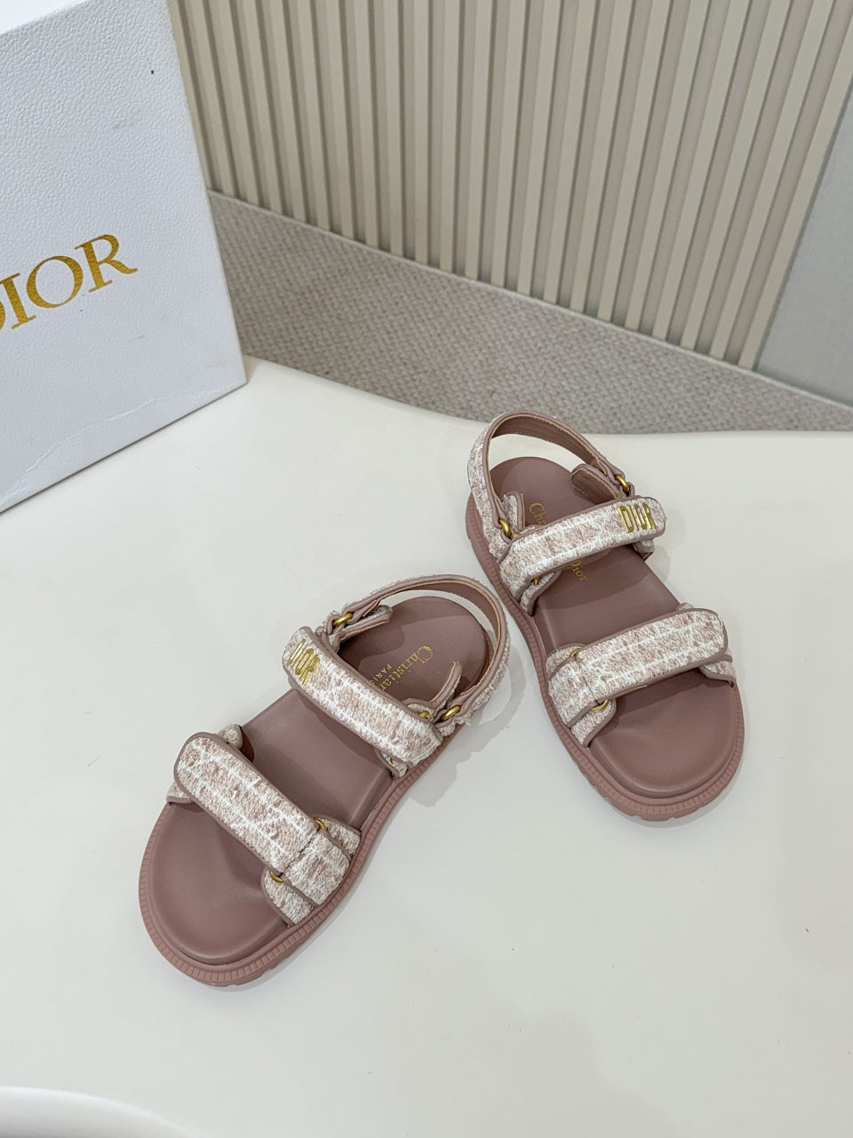 DIOR BACK-STRAP SANDALS 25S IN DEEP MAUVE BROWN TWEED AND CALFSKIN