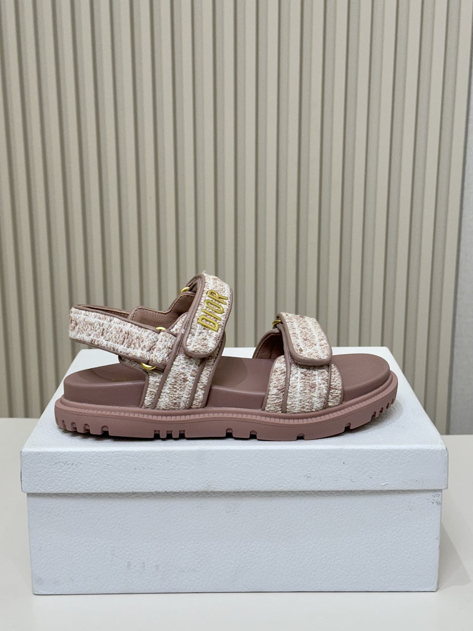 DIOR BACK-STRAP SANDALS 25S IN DEEP MAUVE BROWN TWEED AND CALFSKIN
