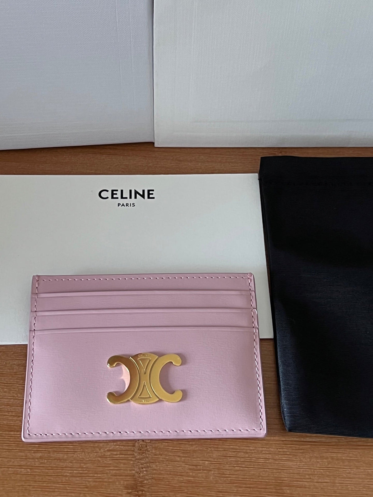 CELINE 25S CARD HOLDER WITH TRIOMPHE LOGO 11 IN PINK GLOSSY CALFSKIN