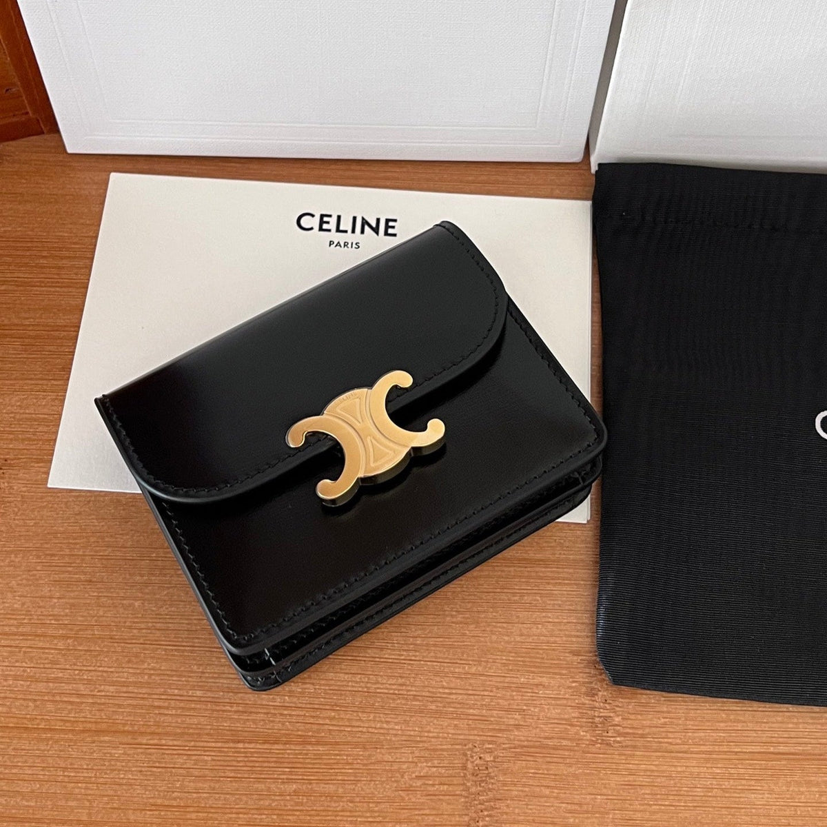 CELINE 25S BUSINESS CARD HOLDER 10 IN BLACK TRIOPMHE CANVAS AND CALFSKIN