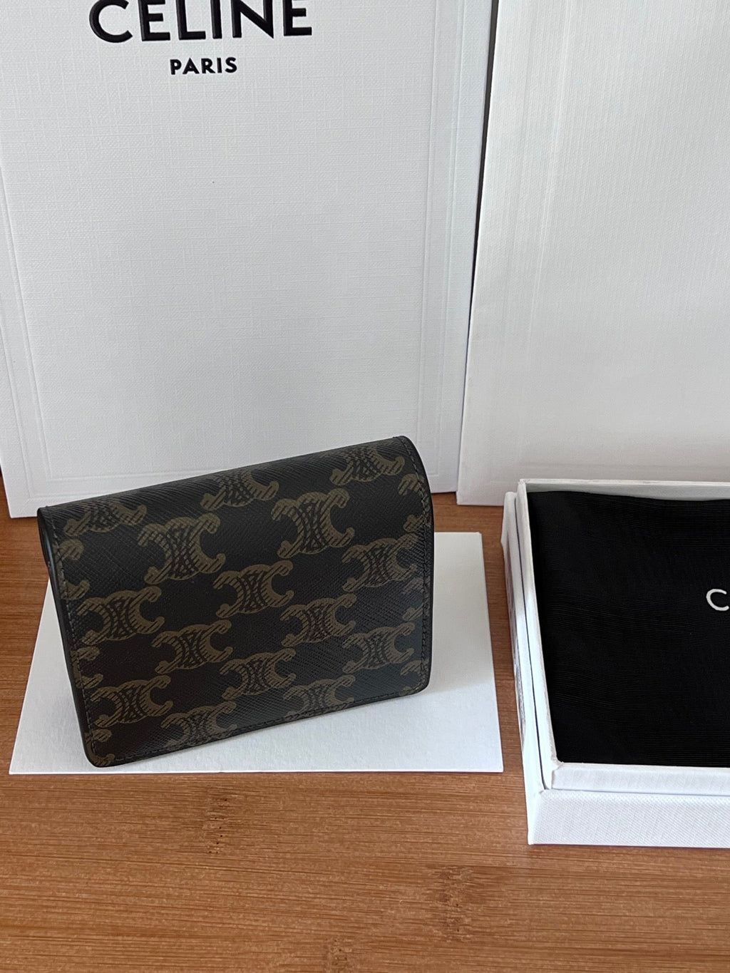 CELINE 25S BUSINESS CARD HOLDER 10 IN TRIOPMHE CANVAS AND CALFSKIN