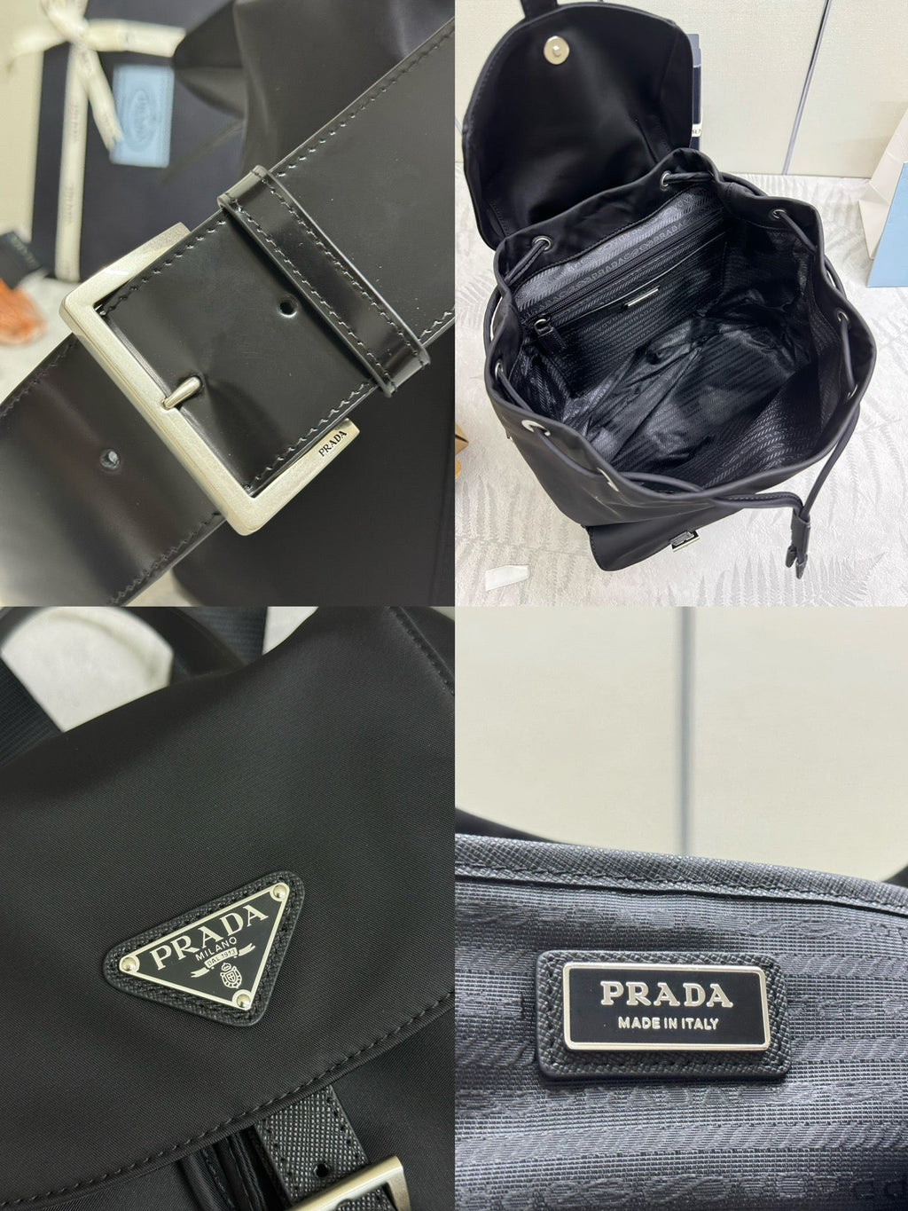 PRADA 25S MEDIUM RE-NYLON BACKPACK 39 IN BLACK WITH POUCH
