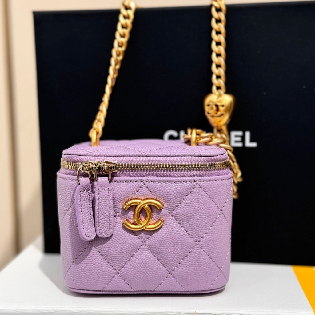 CHANEL 25S MINI VANITY BAG 11 CM IN PURPLE LAMBSKIN WITH GOLD HARDWARE
