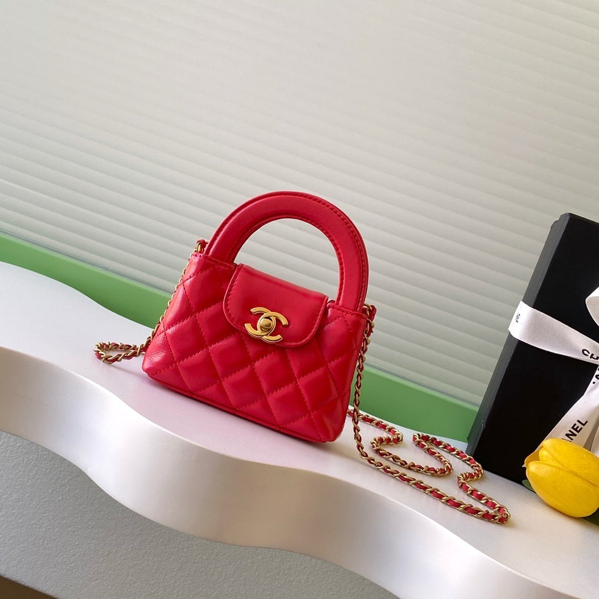 CHANEL 25S MINI KELLY BAG 13 IN RED LAMBSKIN WITH GOLD HARDWARE
