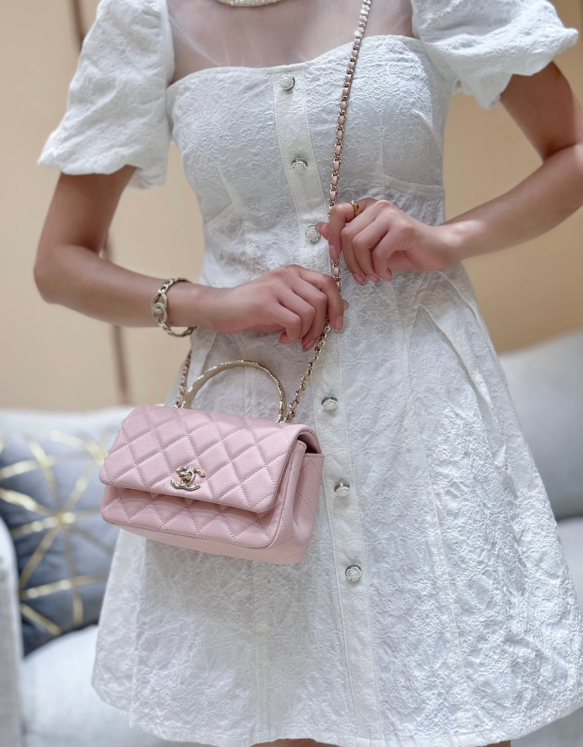 CHANEL 25S COCO CRUSH HANDLE 18 IN PINK CALFSKIN GOLD HARDWARE