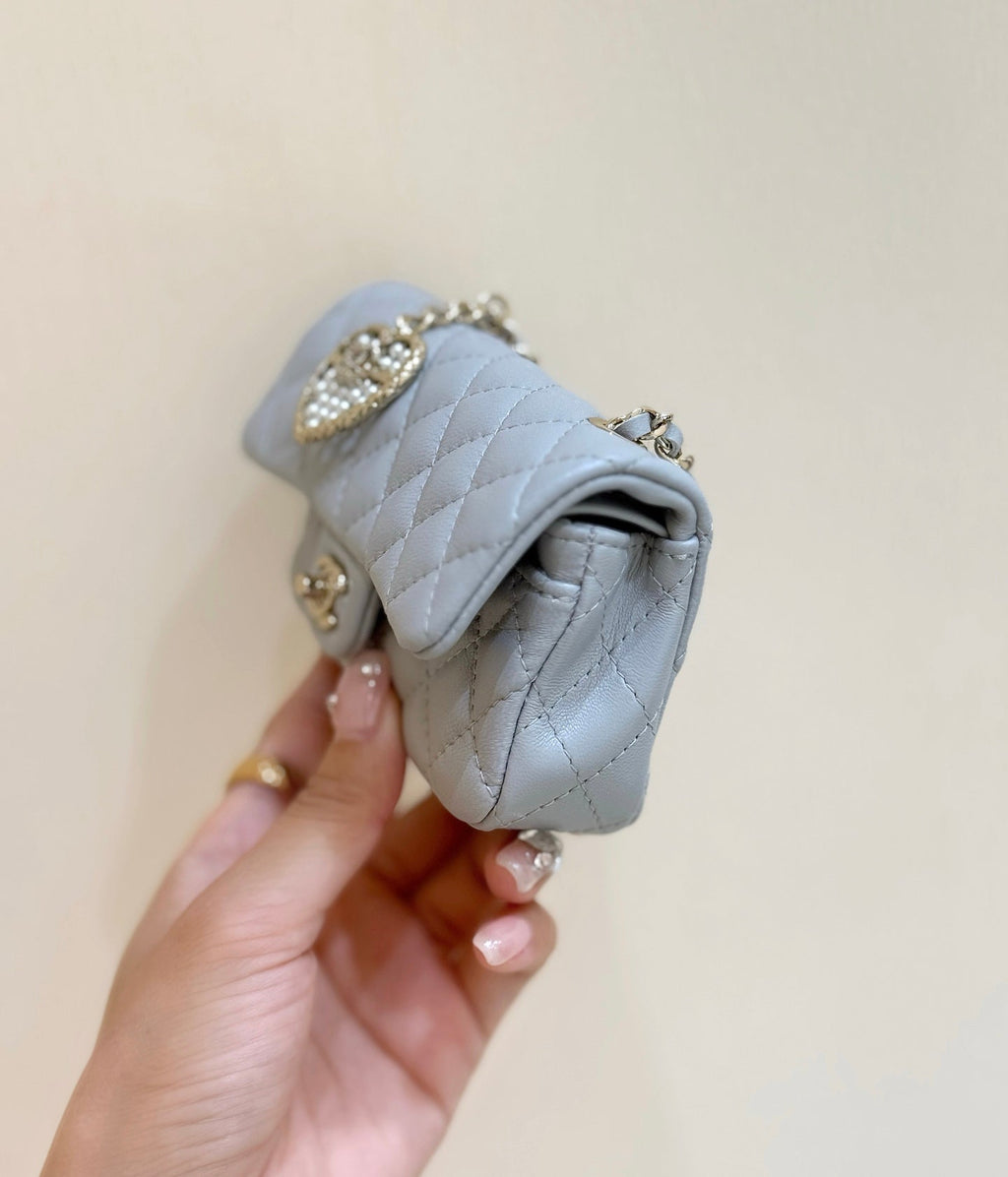 CHANEL 25S FLAP CHARM BAG 13 IN SKY BLUE LAMBSKIN